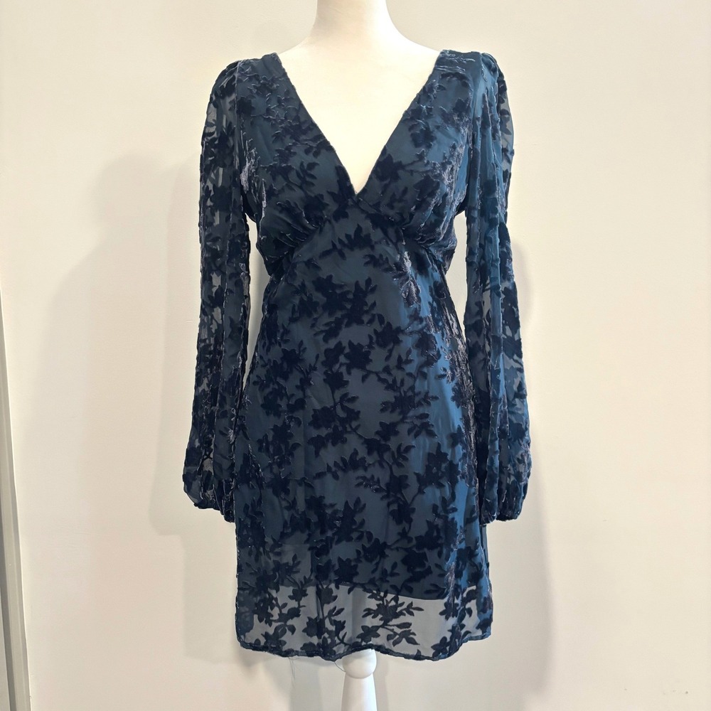 Lulus Velvet Burnout Mini Dress Small Floral Whimsigoth Dark Romantic Boho 21919